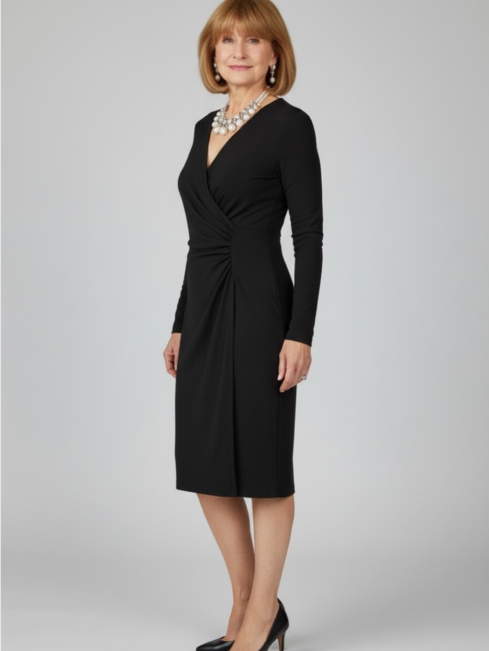Norma Kamali Kamalikulture black rouched faux-wrap Black Long-Sleeve dress med-